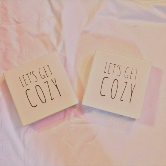Lets Get Cozy Ceramic SquareTabletop Sign Decor Set Of 2 - Picture 2 of 5